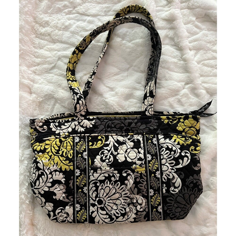 Vera Bradley "Baroque"  Shoulder Purse Bag Tote Green Black Gray White, EUC
